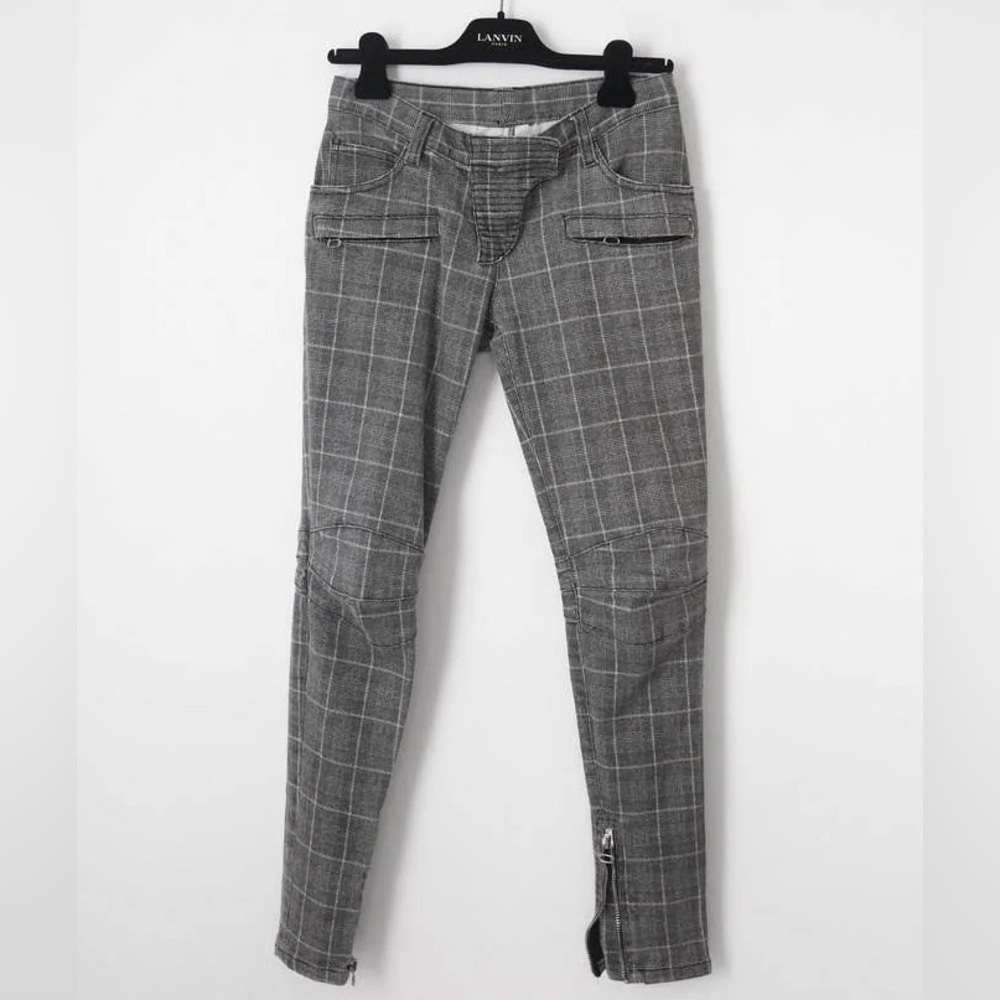 Balmain Tartan Biker Denim Jeans